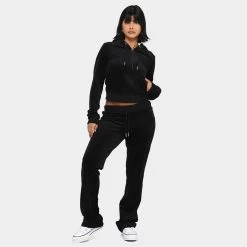 Juicy Couture Women's OG Big Bling Velour Track Pants / Liquorice -Sports Fashion Clothing Store 110010762 J0002 juicy couture women s og bling velour track pants set A