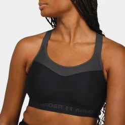 Under Armour Women's High Crossback Sports Bra Black / Jet Grey -Sports Fashion Clothing Store 1355109 001 under armour womens high crossback bra black D