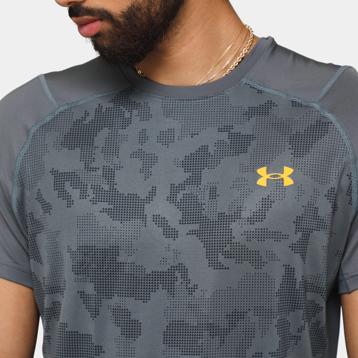 Under Armour HeatGear Camo T-shirt Pitch Grey / Formula Orange - Image 4