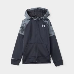 Under Armour Junior Boys’ Armour Fleece Full Zip Printed Hoodie Black / Steel