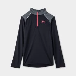 Under Armour Junior Boys' JD Tech Reflective Quarter Zip Black / PItch Grey - Pink Shock