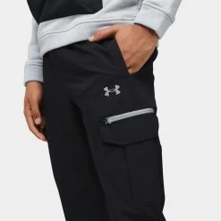 Under Armour Woven Cargo Joggers Black / Steel -Sports Fashion Clothing Store 1377974 001 under armour jd woven cargo joggers black steel F