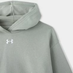 Under Armour Junior Girls' Rival Fleece Crop Pullover Hoodie / Grove Green -Sports Fashion Clothing Store 1379517 504 under armour junior girls rivalfleece croppo hoodiegrovegrn 2