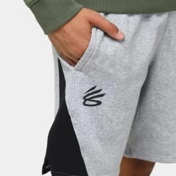 Under Armour Curry Splash Fleece Shorts Mod Grey Full Heather / Black -Sports Fashion Clothing Store 1380328 011 under armour curry splash fleece shorts modgreyfullheather F