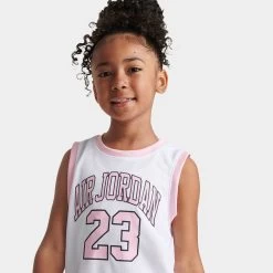 Jordan Child Girls' AJ23 Jersey And Shorts Set White / Pink -Sports Fashion Clothing Store 357559A9Y jordan child girls muscle shirt and shorts set off noir E