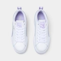Puma Juniors' Mayze Leather Puma White / Vivid Violet -Sports Fashion Clothing Store 38452722 puma juniors mayze puma white purple 1