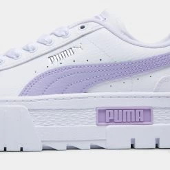 Puma Juniors' Mayze Leather Puma White / Vivid Violet -Sports Fashion Clothing Store 38452722 puma juniors mayze puma white purple 3