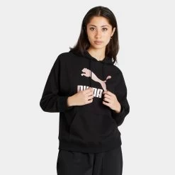 Puma Women’s Classics Metallic Logo Pullover Hoodie Puma Black / Rose Gold