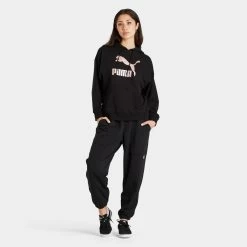 Puma Women’s Classics Metallic Logo Pullover Hoodie Puma Black / Rose Gold -Sports Fashion Clothing Store 53469801 clsc mtlc logohp blkrose gold E