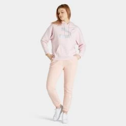 Puma Women's Classics Metallic Logo Pullover Hoodie Chalk Pink / Silver -Sports Fashion Clothing Store 53469816 clsc mtlc logohchlk pnkslvr E