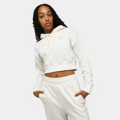 Puma Women's Classics Cropped Pullover Hoodie / Off White