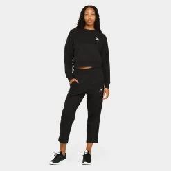 Puma Women's Classics Crewneck / Puma Black -Sports Fashion Clothing Store 62141301 puma women s classics fleece crewneck puma black C
