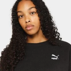 Puma Women's Classics Crewneck / Puma Black -Sports Fashion Clothing Store 62141301 puma women s classics fleece crewneck puma black E