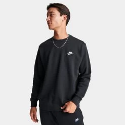 Nike Sportswear Club Fleece Crewneck Black / White -Sports Fashion Clothing Store BV2662 010 nike sportswear club fleece crewneck black white C