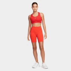 Nike Women's Dri-FIT Swoosh Medium-Support 1-Piece Pad Sports Bra University Red / White -Sports Fashion Clothing Store BV3636657 w nk df swsh 1pp bra D