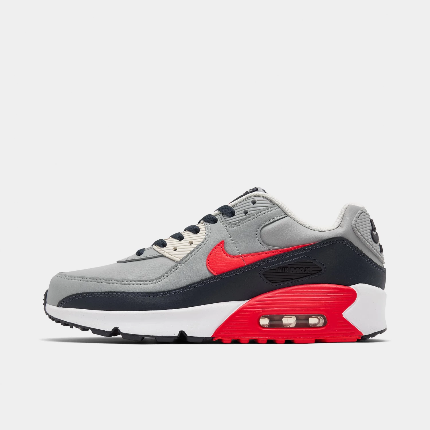 Nike Air Max 90 Leather GS Light Smoke Grey / Bright Crimson 3 Nike Air Max 90 Leather GS Light Smoke Grey / Bright Crimson