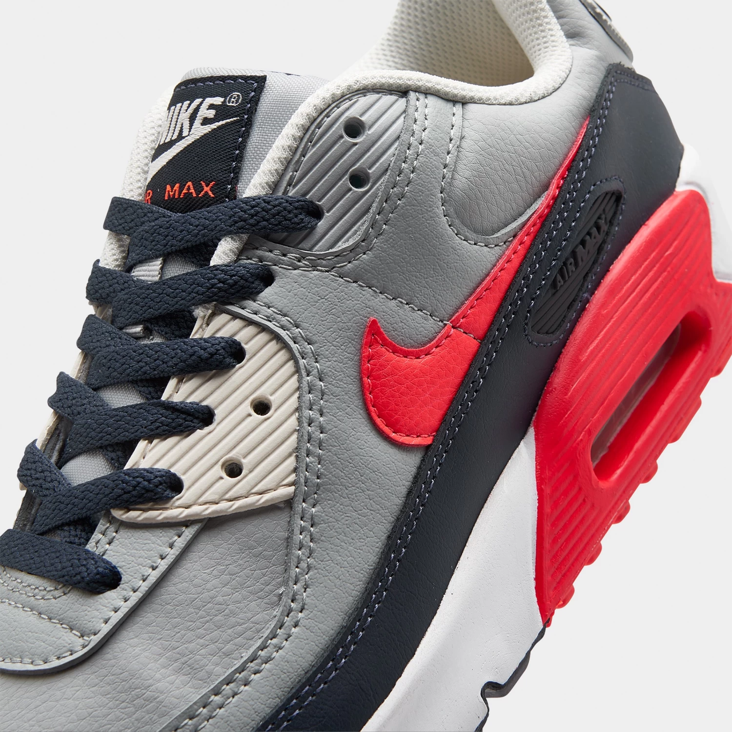 Nike Air Max 90 Leather GS Light Smoke Grey / Bright Crimson 5 Nike Air Max 90 Leather GS Light Smoke Grey / Bright Crimson - Image 3