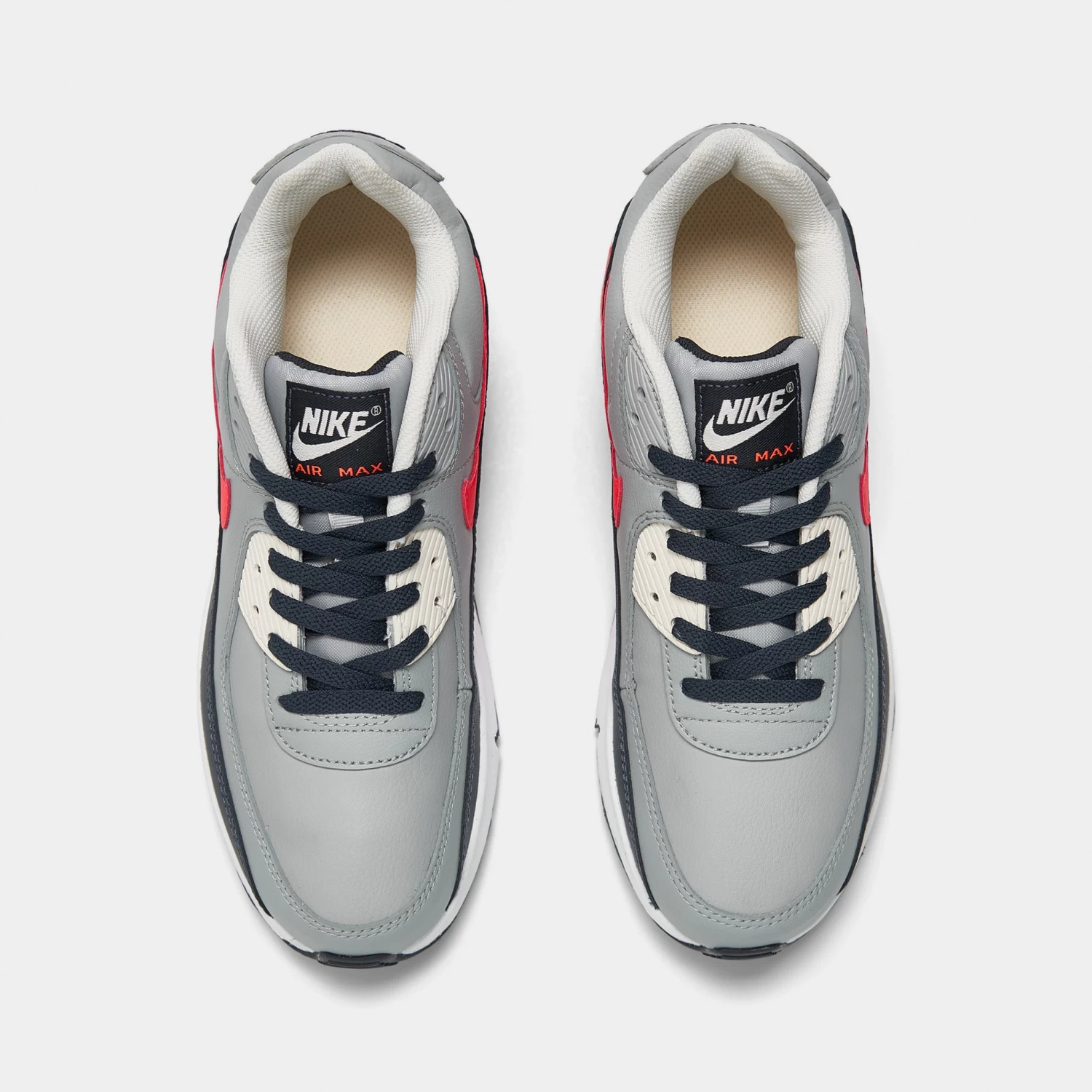 Nike Air Max 90 Leather GS Light Smoke Grey / Bright Crimson 7 Nike Air Max 90 Leather GS Light Smoke Grey / Bright Crimson - Image 5