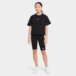Nike Junior GIrls' Essential Boxy T-shirt / Black -Sports Fashion Clothing Store DH5750 010 nike junior girls essential boxy t shirt black 4