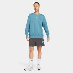 Nike Sportswear Women's Phoenix Fleece Oversized Crewneck Noise Aqua / Sail -Sports Fashion Clothing Store DQ5733 440 w nsw phnx flc os crew C