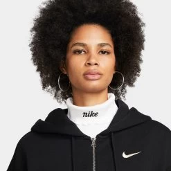 Nike Sportswear Women's Phoenix Fleece Oversized Full Zip Hoodie Black / Sail -Sports Fashion Clothing Store DQ5758 010 nsw pheonix full zip hoodie black sail D