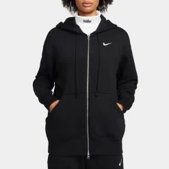Nike Sportswear Women's Phoenix Fleece Oversized Full Zip Hoodie Black / Sail -Sports Fashion Clothing Store DQ5758 010 nsw pheonix full zip hoodie black sail E