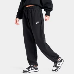 Nike Sportswear Women's Club Fleece Mid-Rise Oversized Sweatpants Black / White -Sports Fashion Clothing Store DQ5800 010 nike sportswear women s club fleece pants A