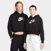 Nike Sportswear Women's Club Fleece Oversized Crop Graphic Pullover Hoodie Black / White -Sports Fashion Clothing Store DQ5850 010 w nsw club flc gx crop hdy B
