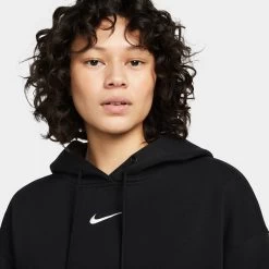 Nike Women's Sportswear Phoenix Fleece Oversized Pullover Hoodie Black / Sail -Sports Fashion Clothing Store DQ5860010 w nsw phnx flc po hoodie os D
