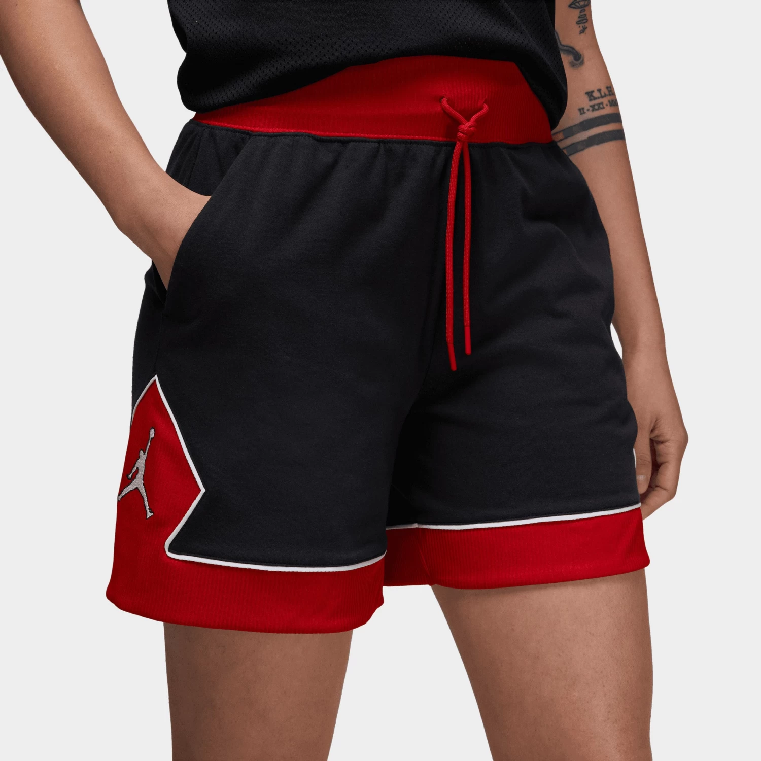 Jordan Women's Diamond Shorts Black / Gym Red - White - Image 3