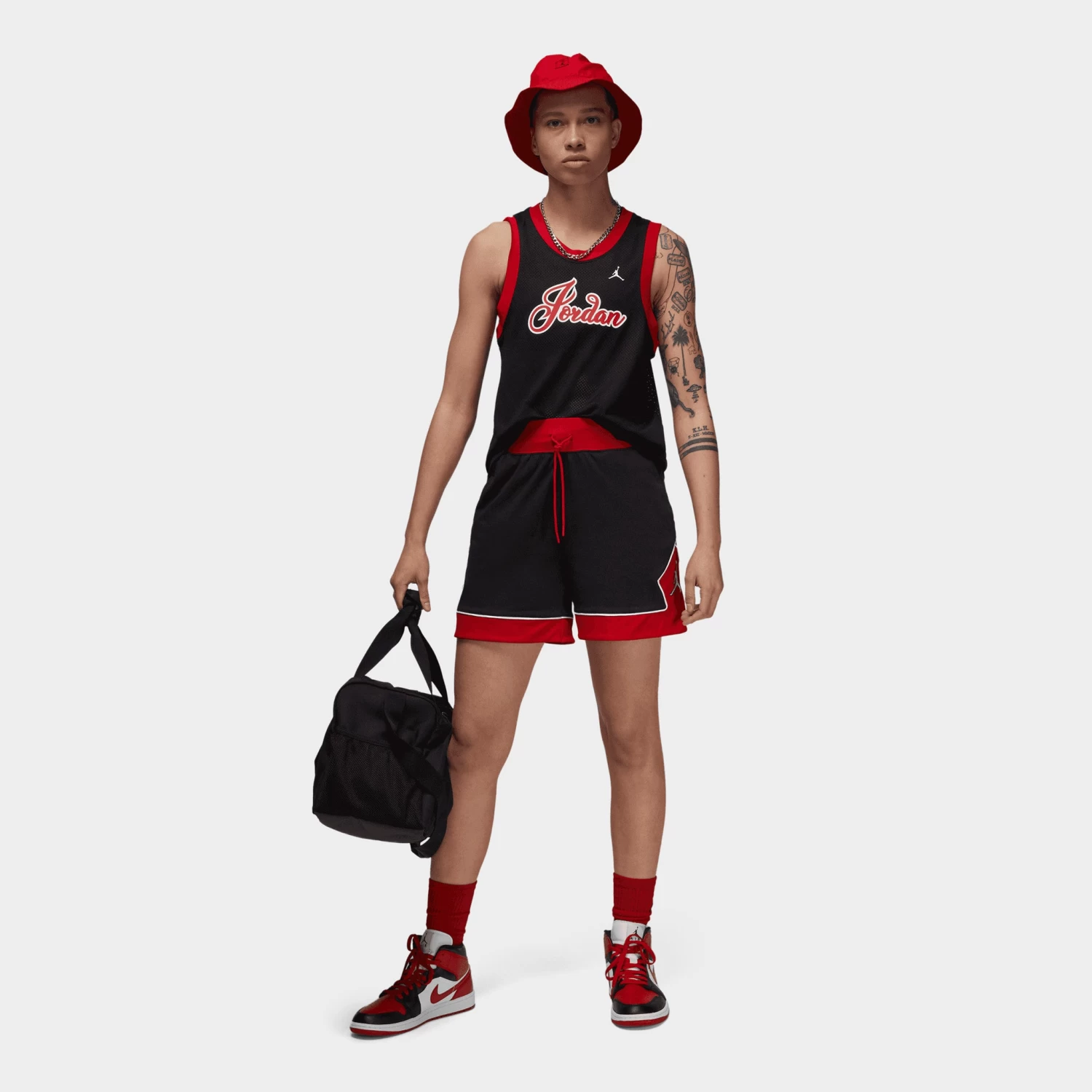 Jordan Women's Diamond Shorts Black / Gym Red - White - Image 5