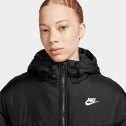 Nike Sportswear Women's Therma-FIT Classic Parka Black / White -Sports Fashion Clothing Store FB7675 010 nike sportswear womens classic parka black white D