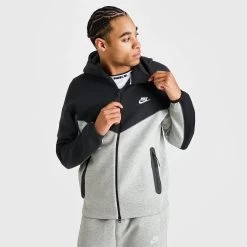 Nike Sportswear Tech Fleece Windrunner Full Zip Hoodie Dark Heather Grey / Black - White