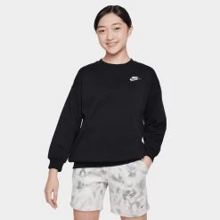 Nike Junior Girls' Club Fleece Oversized Crewneck Black / White