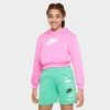 Nike Sportswear Junior Girls' Club Fleece Crop Pullover Hoodie Playful Pink / White
