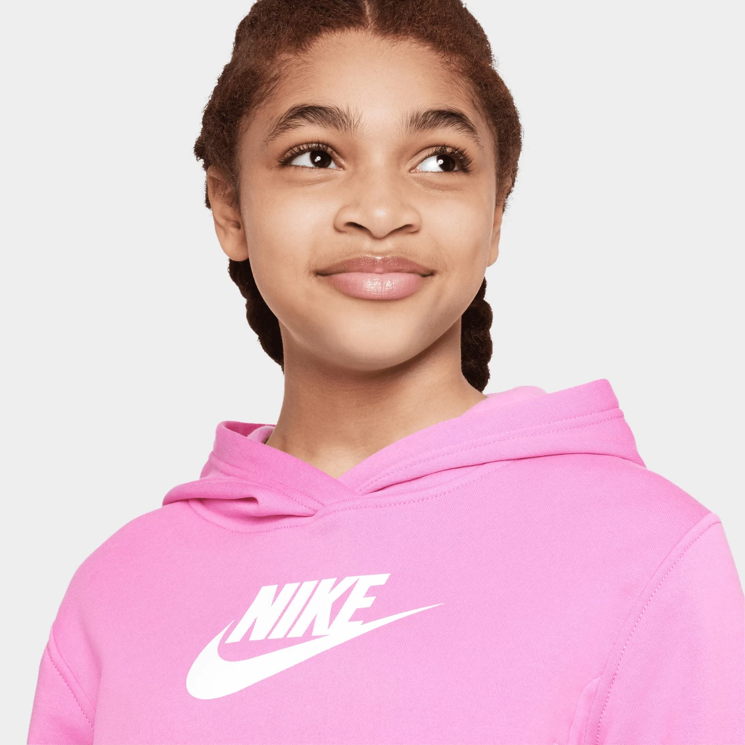 Nike Sportswear Junior Girls' Club Fleece Crop Pullover Hoodie Playful Pink / White - Image 2
