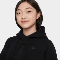 Nike Sportswear Junior Girls' Tech Fleece Full Zip Hoodie / Black -Sports Fashion Clothing Store FD2979 010 nike sportswear junior girls tech fleece full zip hoodie black D