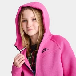 Nike Junior Girls' Tech Fleece Full-Zip Hoodie Alchemy Pink / Black -Sports Fashion Clothing Store FD2979 605 nike junior girls tech fleece full zip hoodie alchemy pink black E