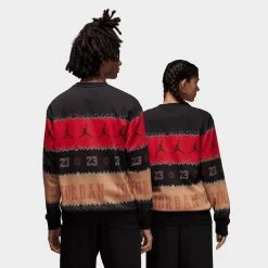 Jordan Essentials Holiday Fleece Crewneck Gym Red / Black -Sports Fashion Clothing Store FD7463 687 jordan holiday fleece crewneck gym red black A