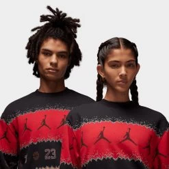 Jordan Essentials Holiday Fleece Crewneck Gym Red / Black -Sports Fashion Clothing Store FD7463 687 jordan holiday fleece crewneck gym red black C