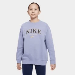 Nike Junior Girls' Oversized Printed Fleece Crewneck / Indigo Haze