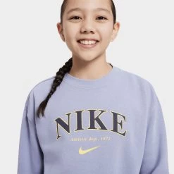 Nike Junior Girls' Oversized Printed Fleece Crewneck / Indigo Haze -Sports Fashion Clothing Store FJ5286 519 g nsw oos trend crew prnt C