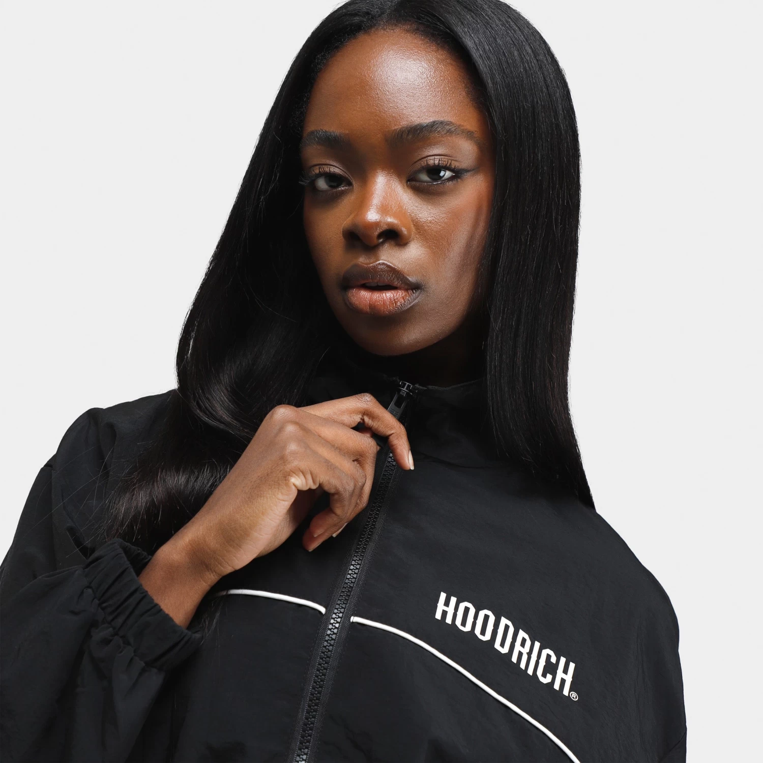 Hoodrich Women's OG Motion Cropped Woven Track Top Black / White - Image 3