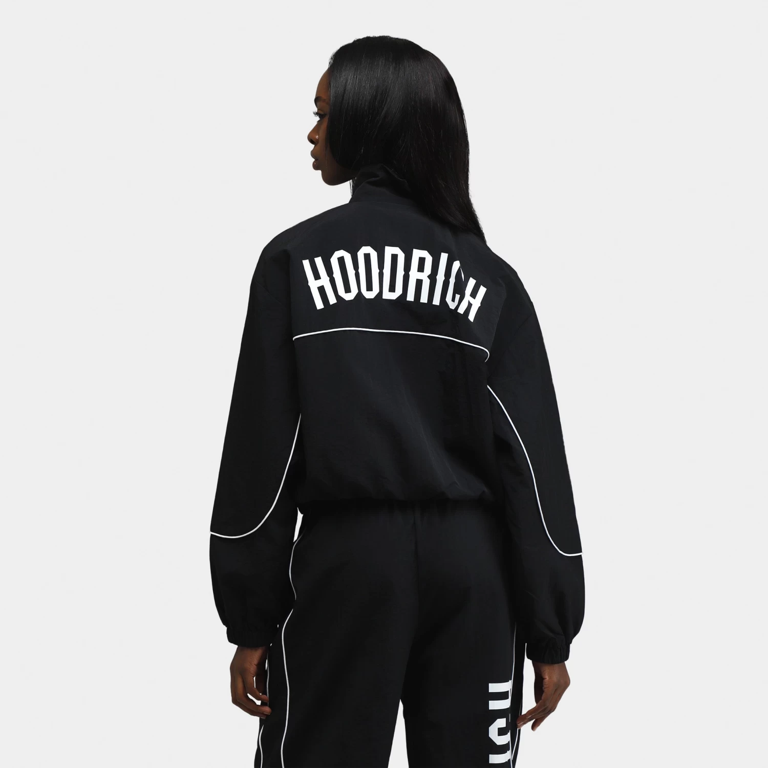 Hoodrich Women's OG Motion Cropped Woven Track Top Black / White - Image 2