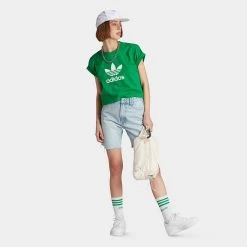 Adidas Originals Women's Adicolor Classics Trefoil T-shirt / Green -Sports Fashion Clothing Store IK6597 adidas womens short tshirt green C