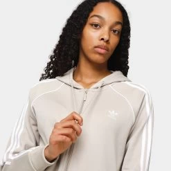 Adidas Originals Superstar Full Zip Hoodie / Wonder Beige -Sports Fashion Clothing Store IS2306 adidas women s sst full zip hoodie is2306 wonder beige B