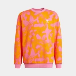 Adidas Originals Junior Girls' All-Over-Print Crewneck Bright Orange / Pink Fusion