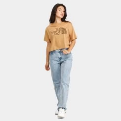 The North Face Women's Half Dome Crop T-shirt / Almond Butter -Sports Fashion Clothing Store NF0A81VA LIK tnf women s ss half dome crop tee E