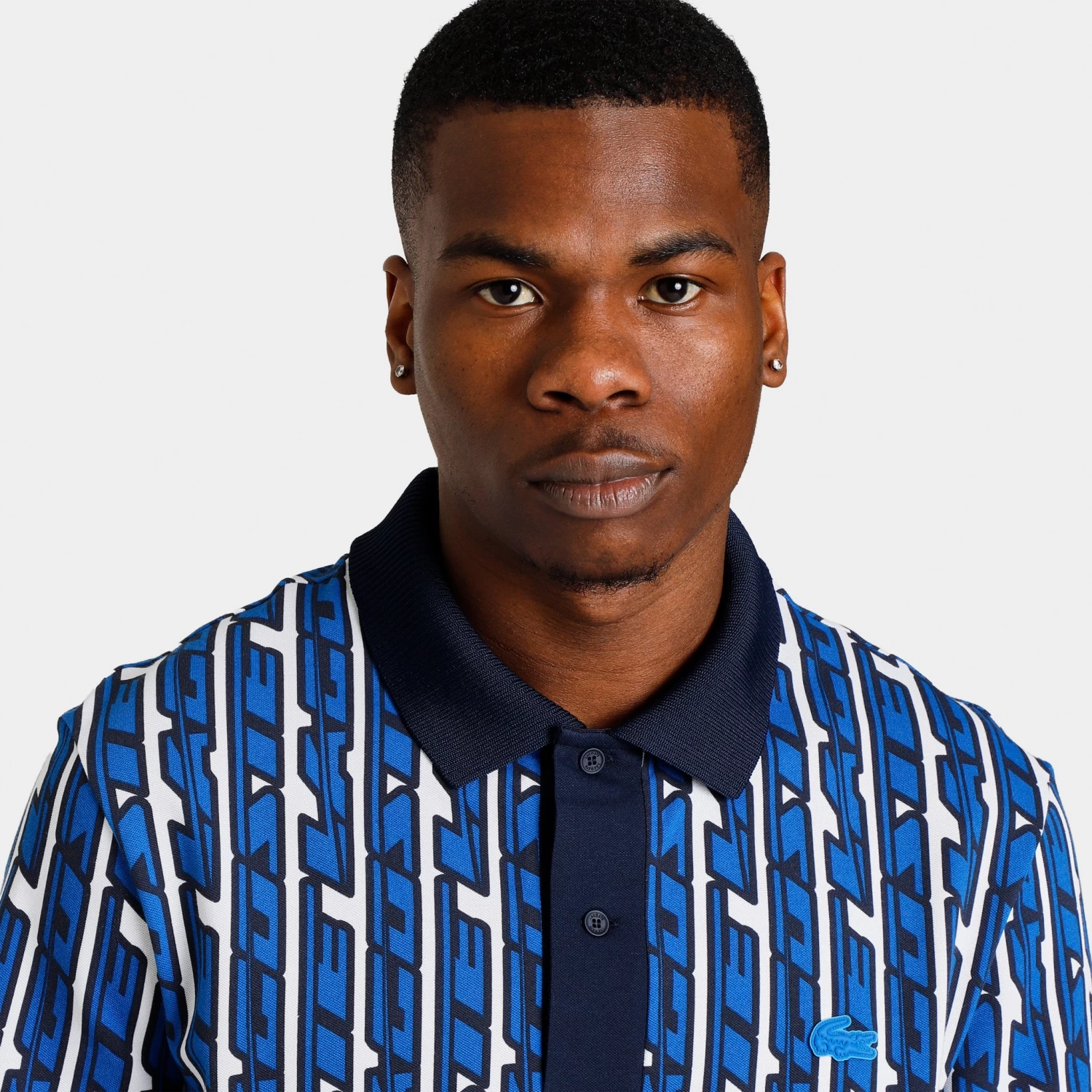 Lacoste Active Movement Two-Tone Printed Polo T-shirt White / Blue - Image 3