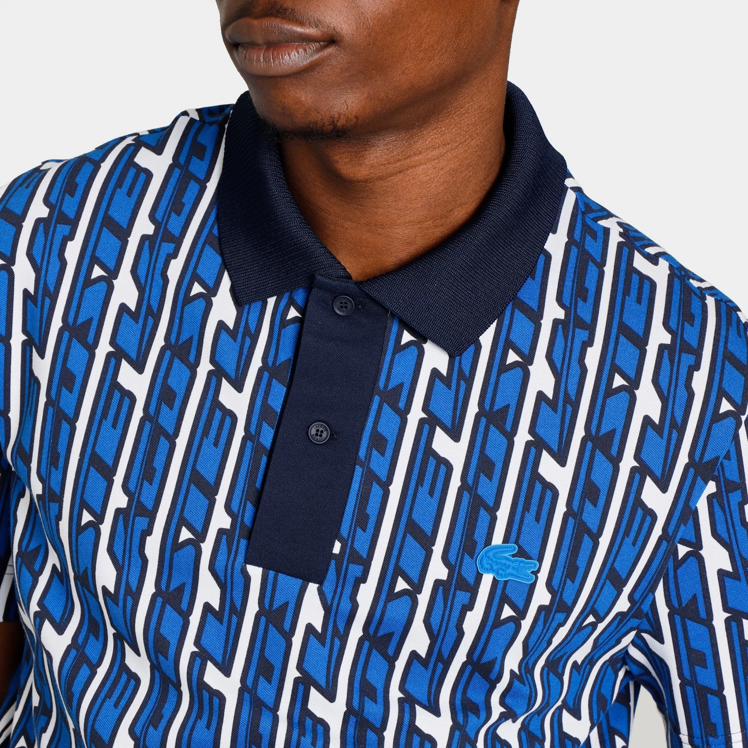 Lacoste Active Movement Two-Tone Printed Polo T-shirt White / Blue - Image 4